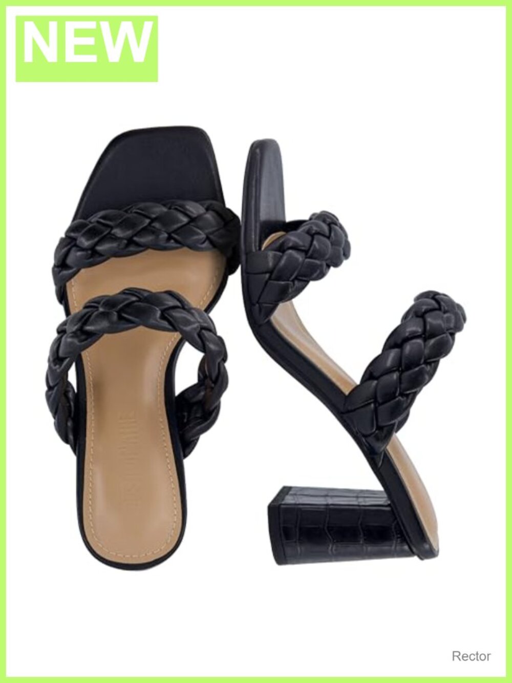 Braided Block Heel Sandals Square Toe Memory Foam Faux Suede Slip On
